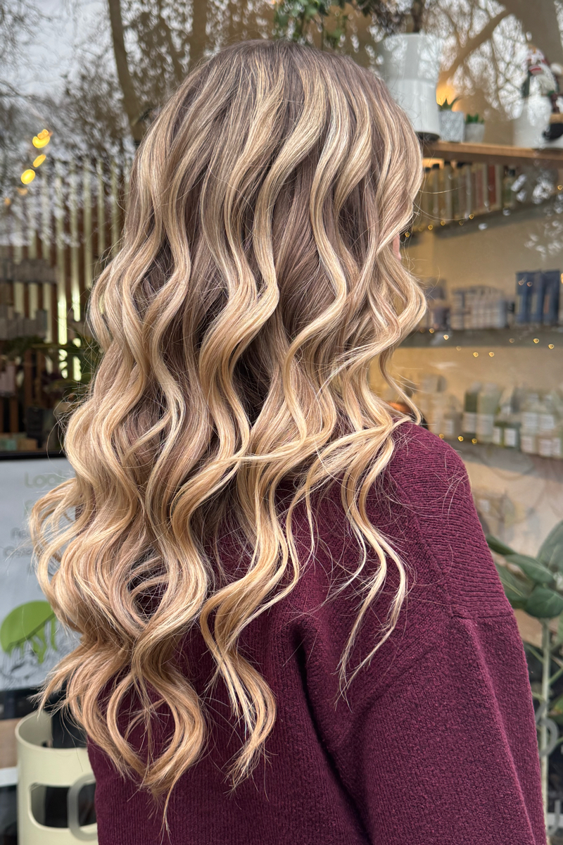 SG Hair blonde h:lights big curls SG Hair blonde h:lights big curls